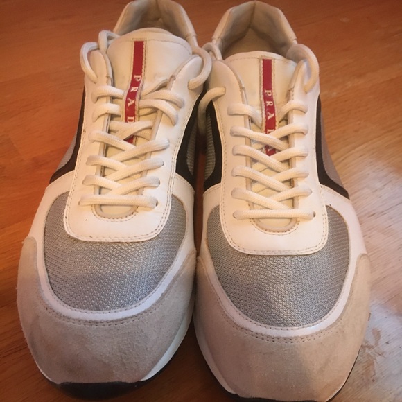 Prada runners. Size 13 US. White leather and grey suede. Worn three (3) times. - Picture 3 of 4
